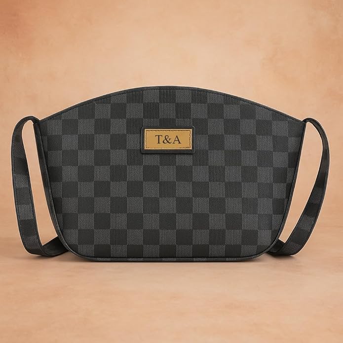 T&A Luxe Checkered Sling | Elegant Designer Crossbody Bag for Women | Premium Shoulder Purse