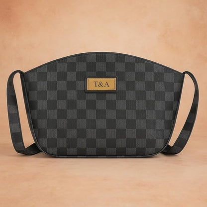 T&A Luxe Checkered Sling | Elegant Designer Crossbody Bag for Women | Premium Shoulder Purse