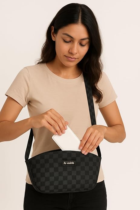 T&A Luxe Checkered Sling | Elegant Designer Crossbody Bag for Women | Premium Shoulder Purse
