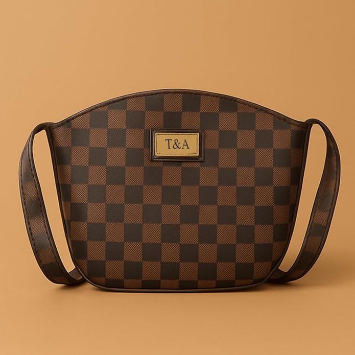 T&A Luxe Checkered Sling | Elegant Designer Crossbody Bag for Women | Premium Shoulder Purse