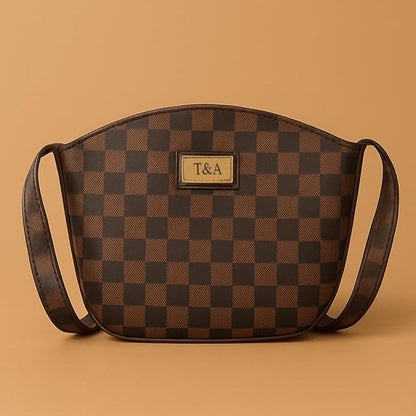 T&A Luxe Checkered Sling | Elegant Designer Crossbody Bag for Women | Premium Shoulder Purse