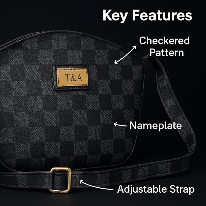 T&A Luxe Checkered Sling | Elegant Designer Crossbody Bag for Women | Premium Shoulder Purse