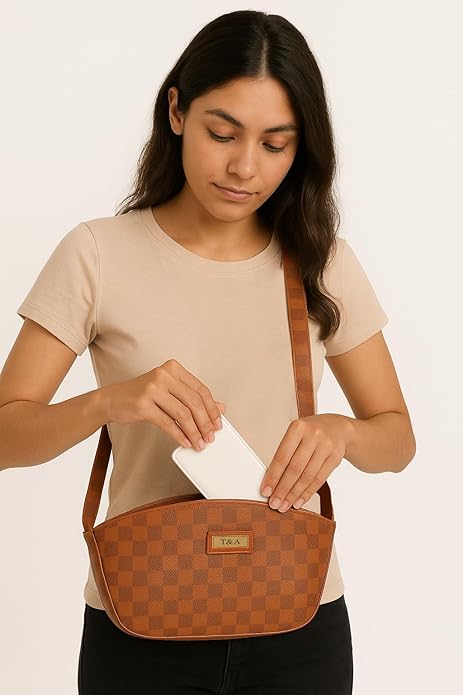 T&A Luxe Checkered Sling | Elegant Designer Crossbody Bag for Women | Premium Shoulder Purse