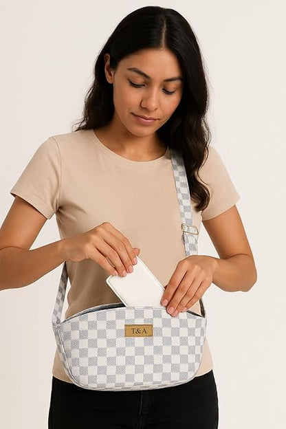 T&A Luxe Checkered Sling | Elegant Designer Crossbody Bag for Women | Premium Shoulder Purse