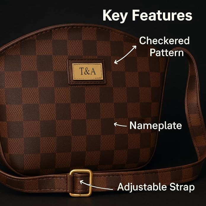 T&A Luxe Checkered Sling | Elegant Designer Crossbody Bag for Women | Premium Shoulder Purse