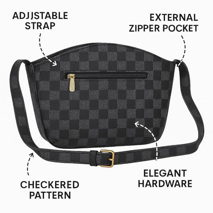 T&A Luxe Checkered Sling | Elegant Designer Crossbody Bag for Women | Premium Shoulder Purse