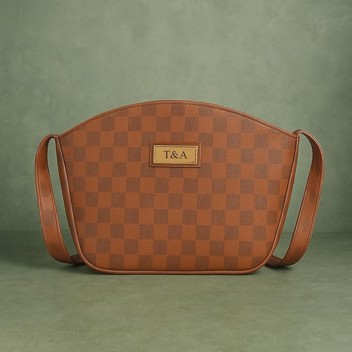 T&A Luxe Checkered Sling | Elegant Designer Crossbody Bag for Women | Premium Shoulder Purse