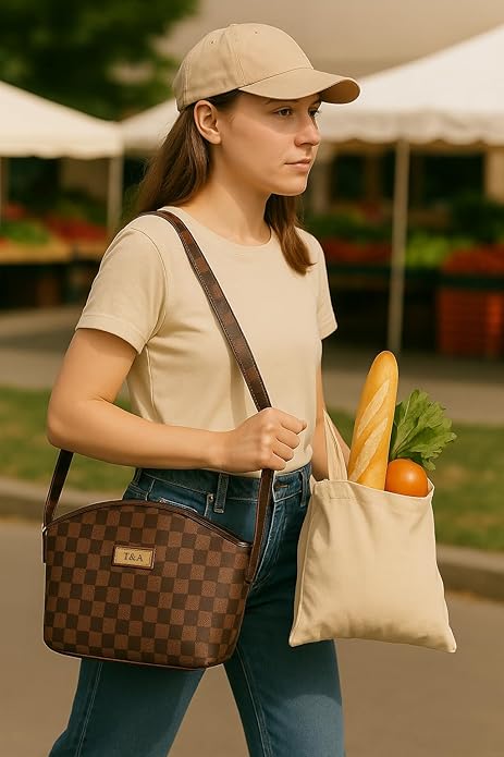 T&A Luxe Checkered Sling | Elegant Designer Crossbody Bag for Women | Premium Shoulder Purse