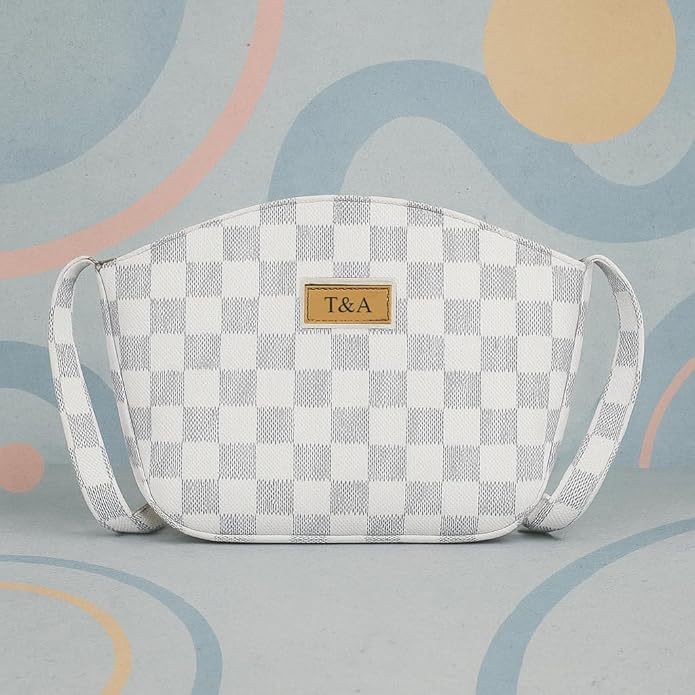 T&A Luxe Checkered Sling | Elegant Designer Crossbody Bag for Women | Premium Shoulder Purse