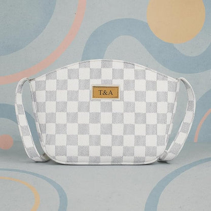 T&A Luxe Checkered Sling | Elegant Designer Crossbody Bag for Women | Premium Shoulder Purse