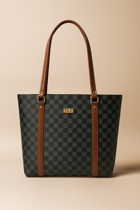 T&A Premium Black Checked Handbag for Women | Elegant Designer Shoulder Bag | Luxury Everyday Tote
