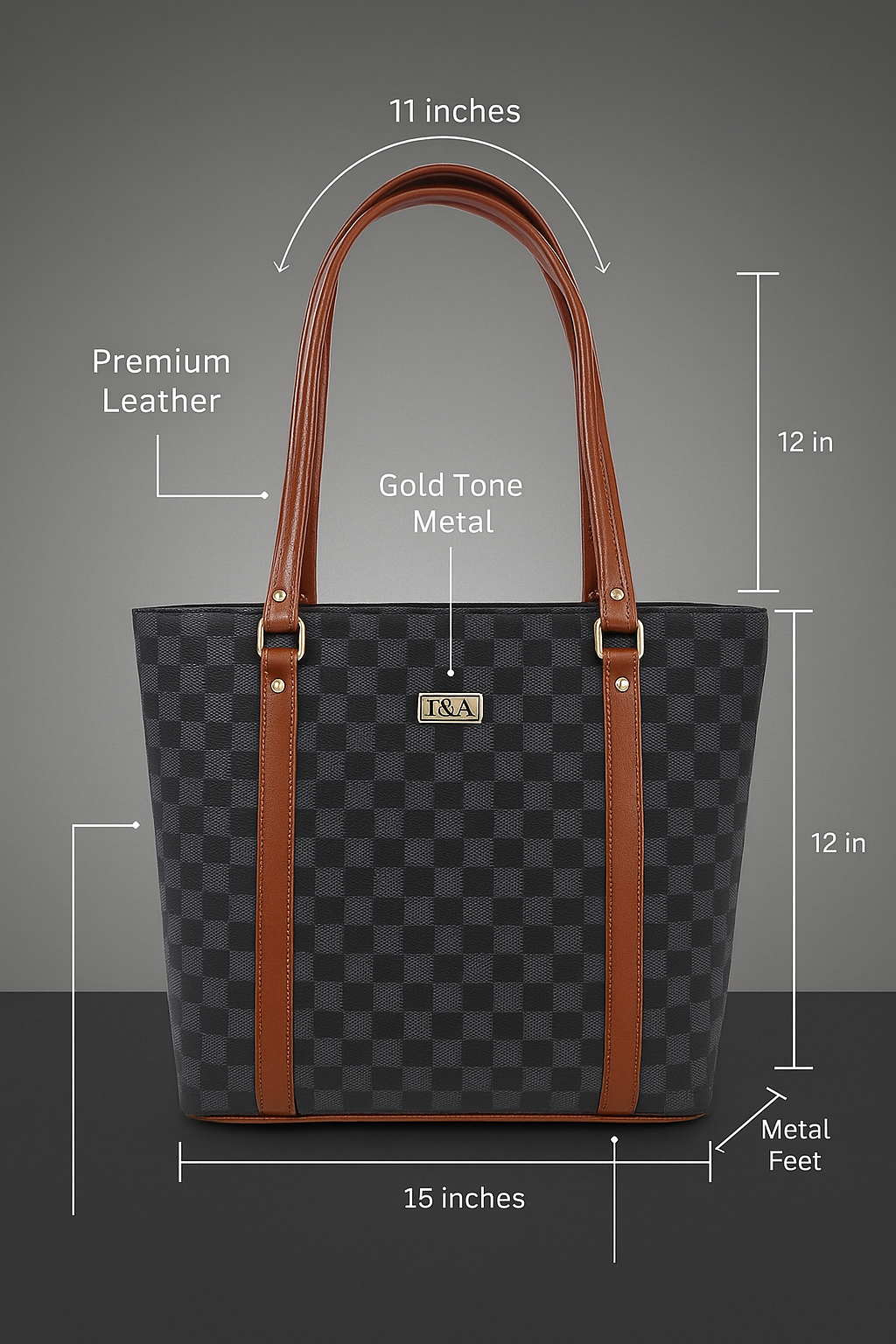 T&A Premium Black Checked Handbag for Women | Elegant Designer Shoulder Bag | Luxury Everyday Tote