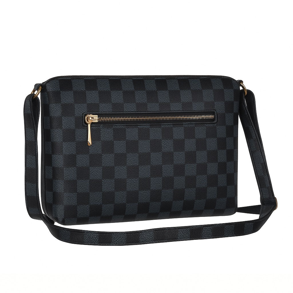 "T&A Luxe Noir Checkered Sling | Elegant Designer Crossbody for Women"