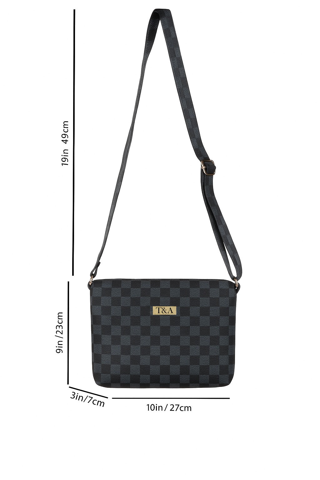 "T&A Luxe Noir Checkered Sling | Elegant Designer Crossbody for Women"