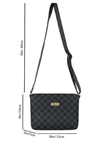 "T&A Luxe Noir Checkered Sling | Elegant Designer Crossbody for Women"