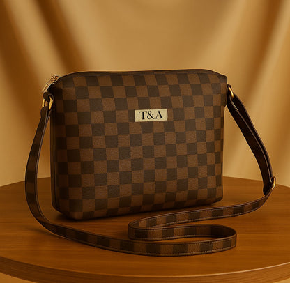 "T&A Luxe Noir Checkered Sling | Elegant Designer Crossbody for Women"