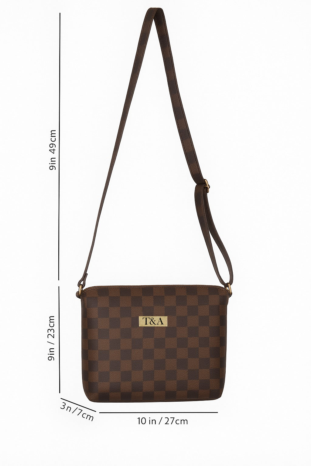 "T&A Luxe Noir Checkered Sling | Elegant Designer Crossbody for Women"