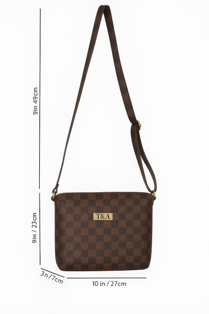 "T&A Luxe Noir Checkered Sling | Elegant Designer Crossbody for Women"