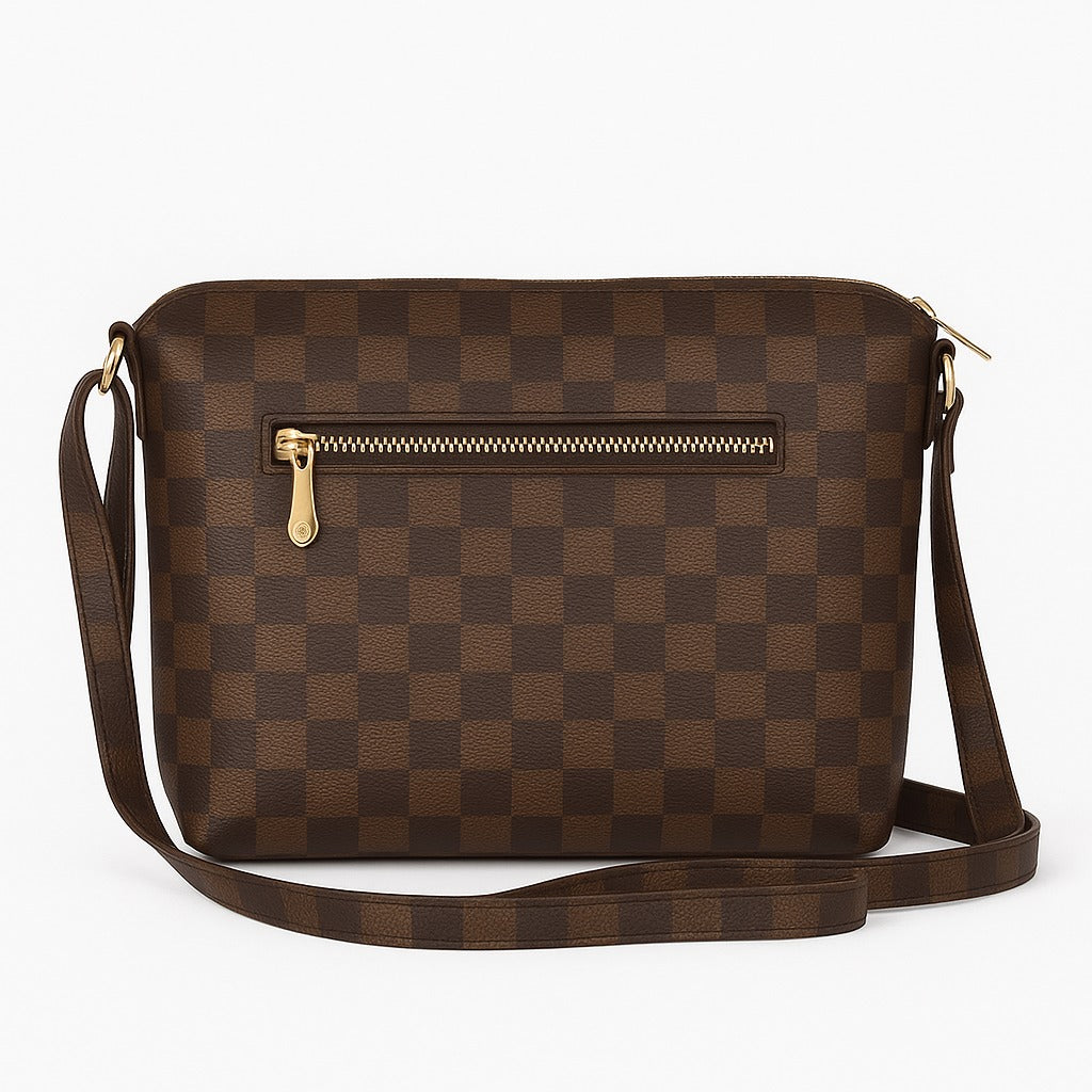 "T&A Luxe Noir Checkered Sling | Elegant Designer Crossbody for Women"
