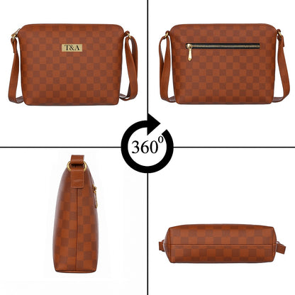 "T&A Luxe Noir Checkered Sling | Elegant Designer Crossbody for Women"