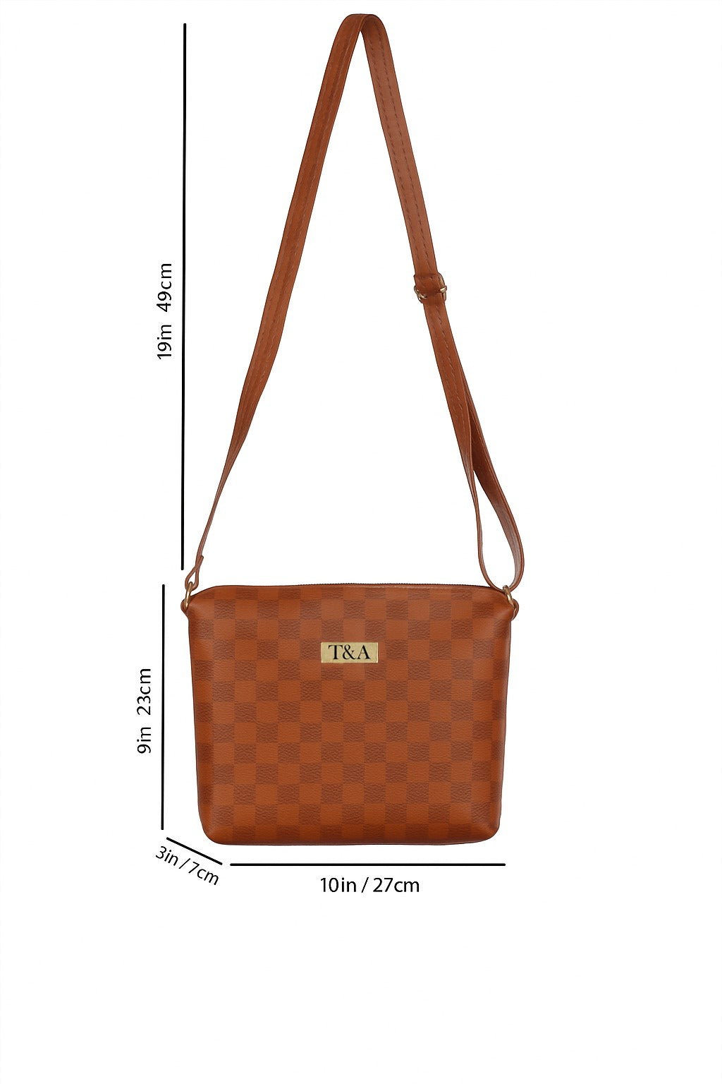 "T&A Luxe Noir Checkered Sling | Elegant Designer Crossbody for Women"