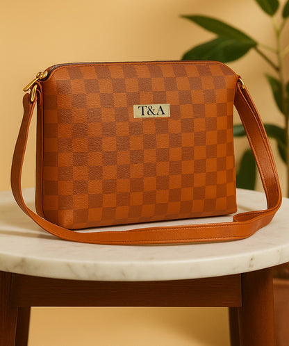 "T&A Luxe Noir Checkered Sling | Elegant Designer Crossbody for Women"