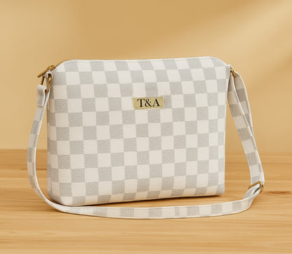 "T&A Luxe Noir Checkered Sling | Elegant Designer Crossbody for Women"